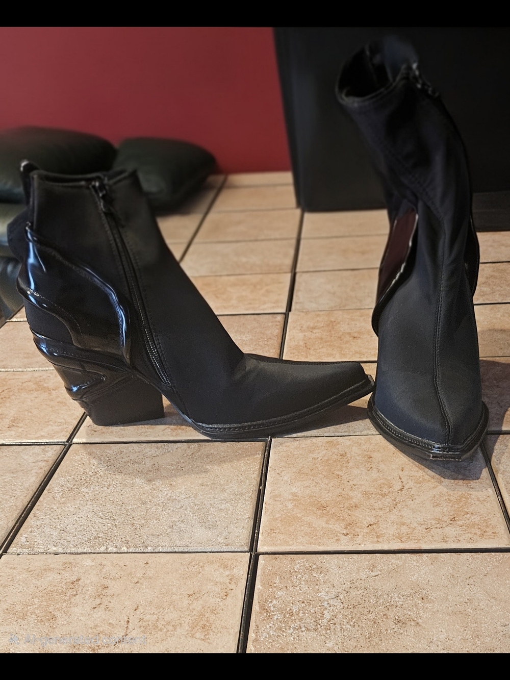 Jeffrey Campbell Black Pointed Toe Stretch Ankle Booties - Picture 2 of 6